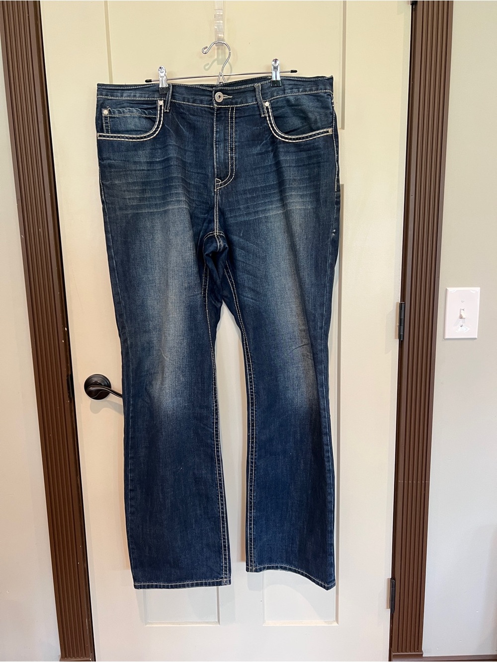 Stetson Men's Blue Bootcut Jeans with Contrast Stitching